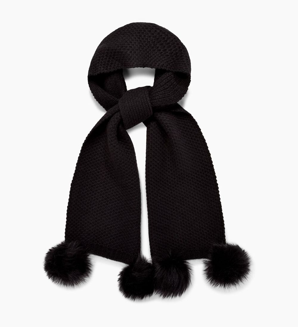 Ugg Scarfs Womens - Ugg Aislinn Honeycomb W/ Pom Black - 635IGRZWO